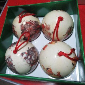 Vintage Paper Mache Christmas Ornaments Old World Santa Lot of 4